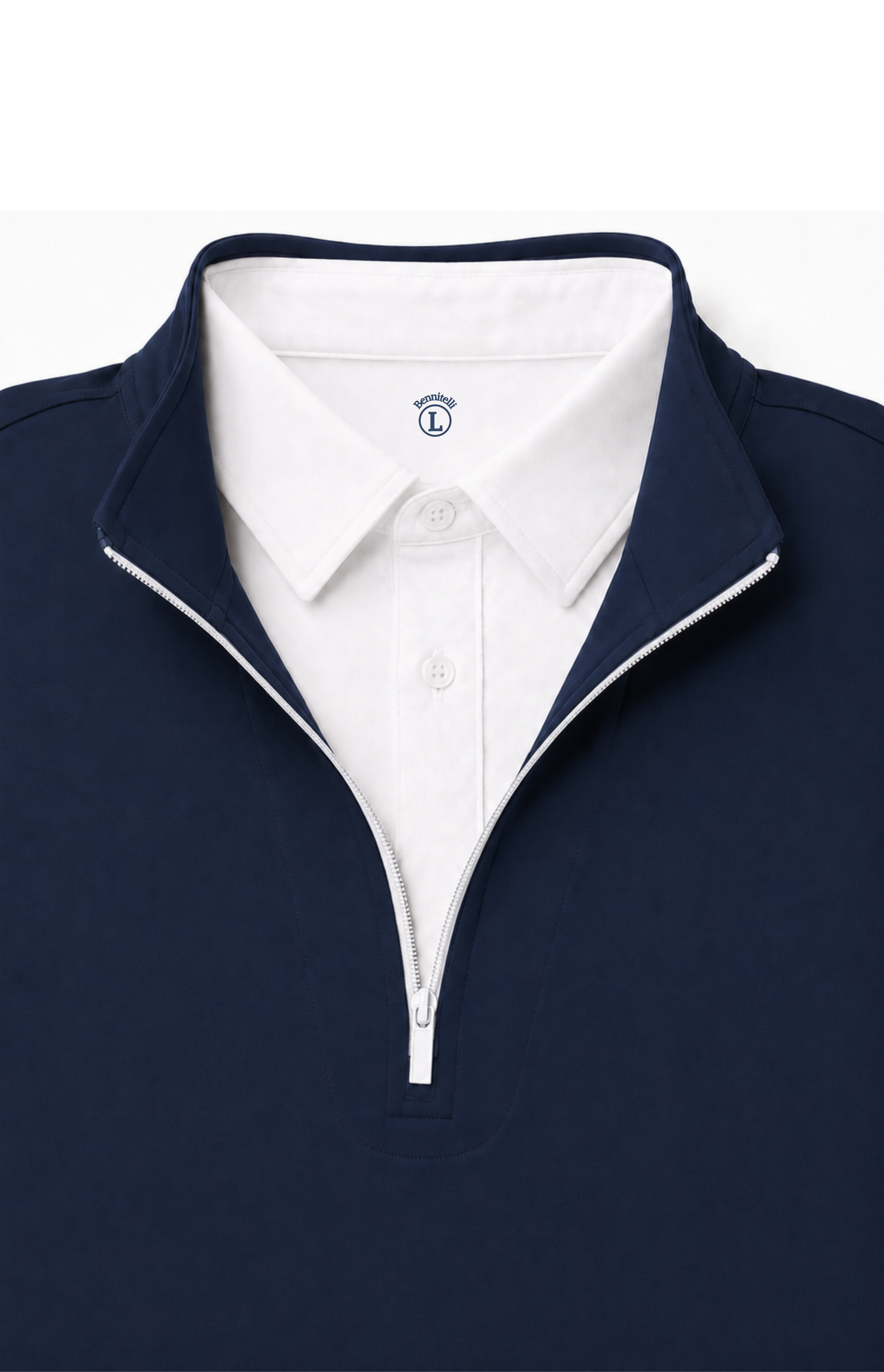 Quarter Zip w/ Built in Polo | Navy Blue - White Zip