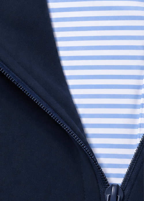 Quarter Zip w/ Built in Polo | Light Blue Striped